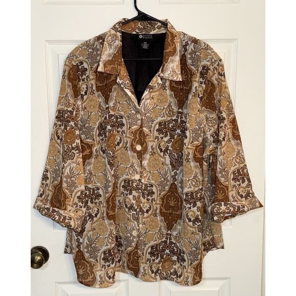 Maggie Barnes Semi Sheer Blouse w/ Attached Tank Top Button Up Plus Size 30W - Picture 1 of 5